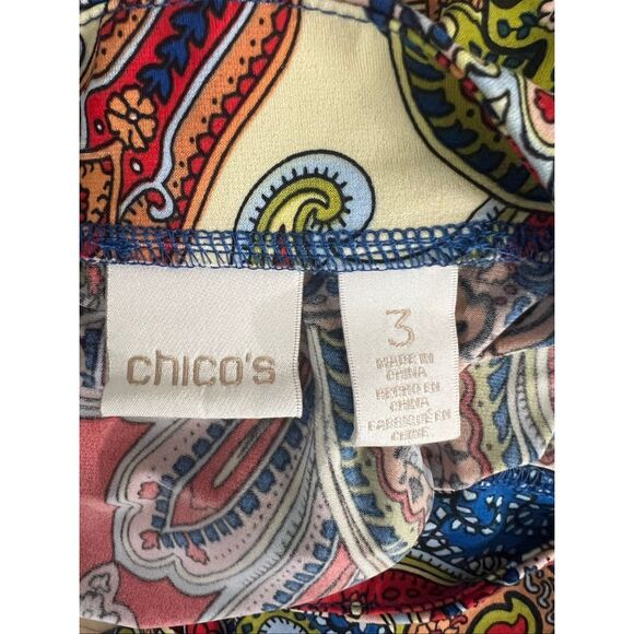 Chico’s Blue Multicolor Paisley Blouse Size 3 (XL/16) Cold-Shoulder Stretch - Picture 9 of 14